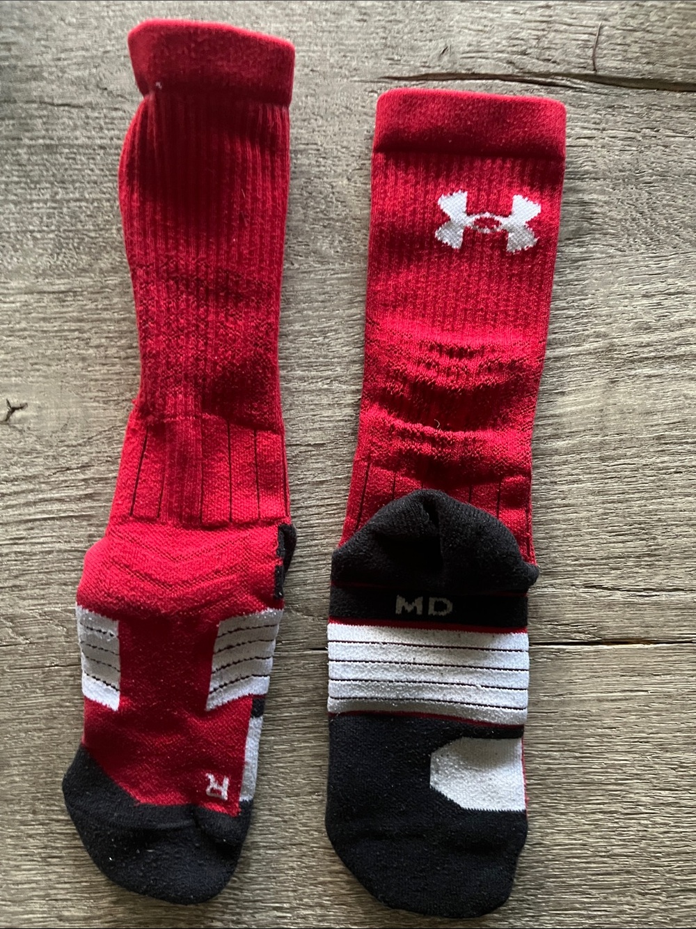 Under Armour Men's Red Athletic Crew Socks with Black Toe
